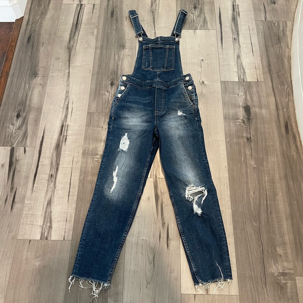 H&M Jean Overall. Distressed and raw hem.